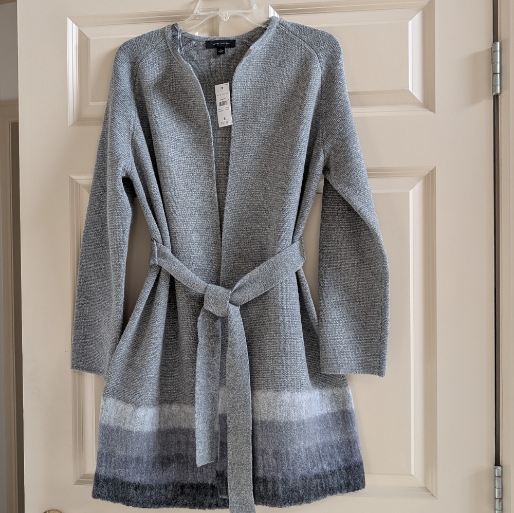 Ann Taylor Gray Belted Cardigan
